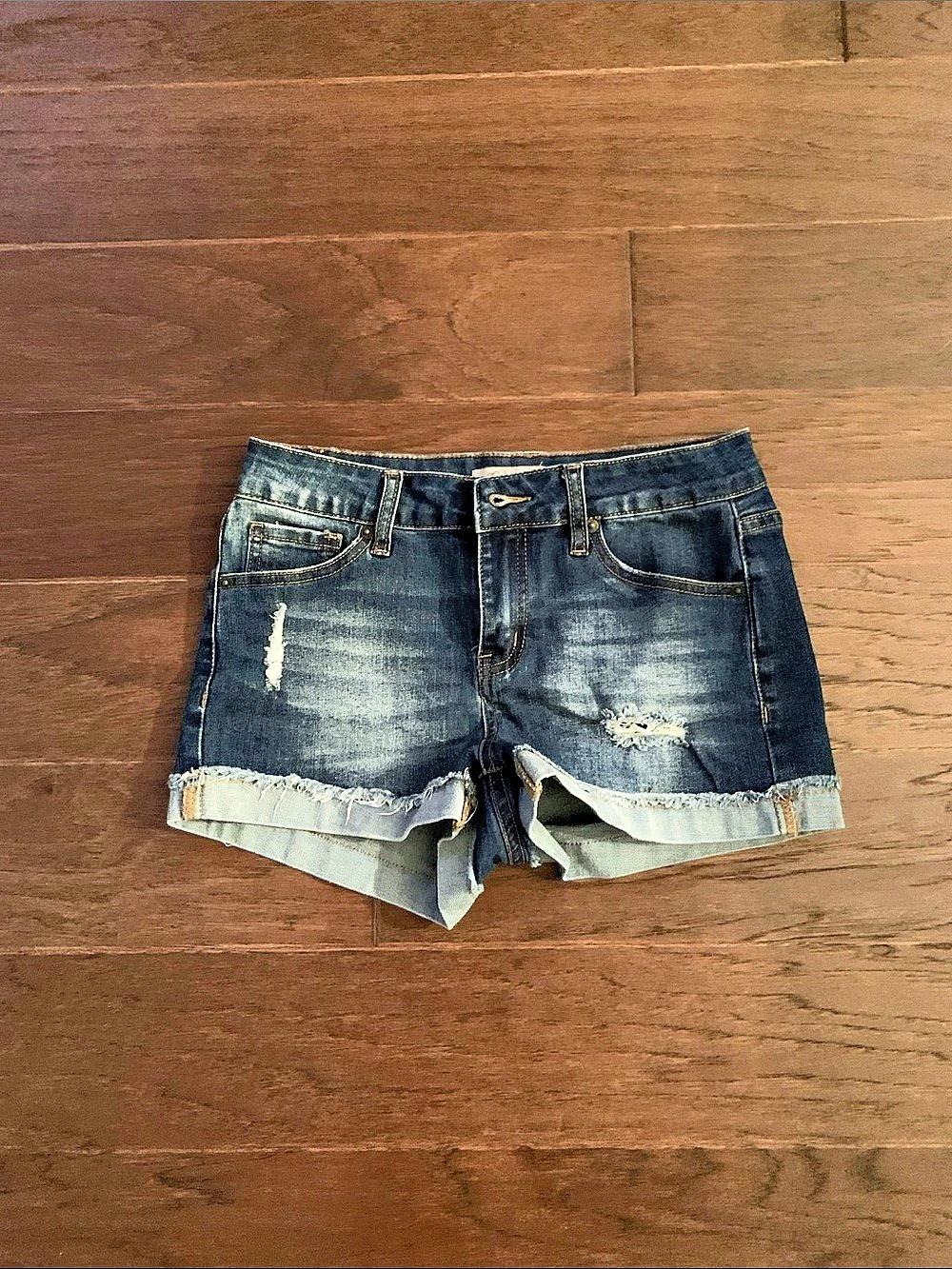 Distressed Denim Jean Shorts in Blue